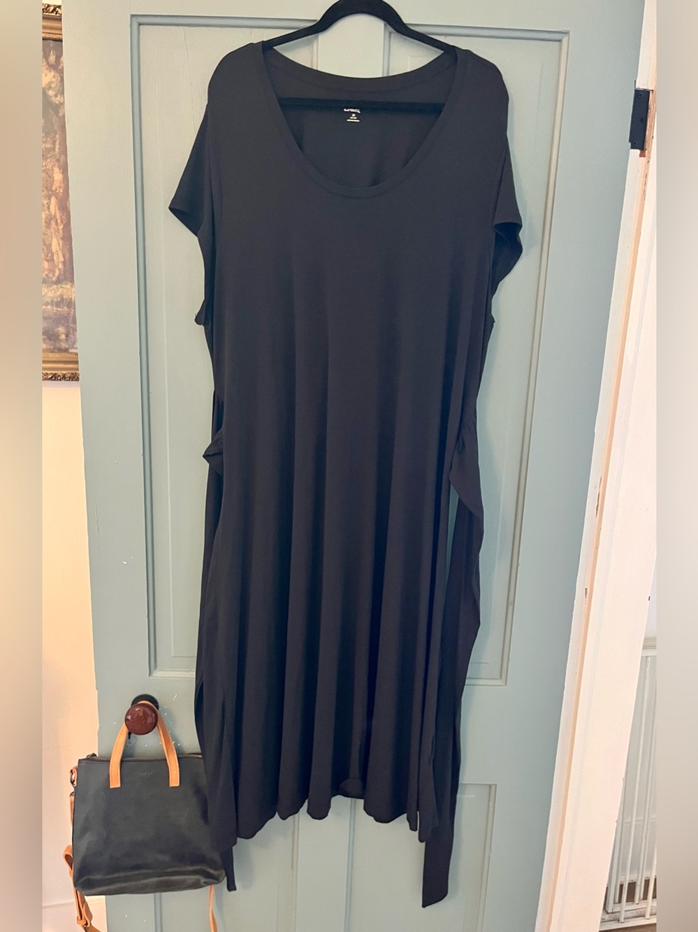 Classic Black V-Neck Tie-Waist Dress, Lands' End easy travelwear